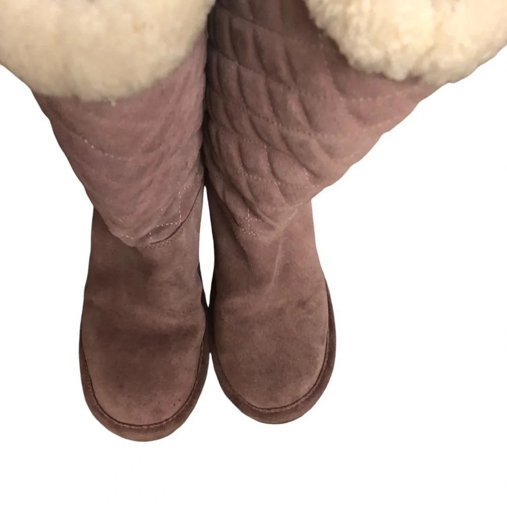 MICHAEL KORS WINTER SANDY DUSTY ROSE QUILTED SHEARLING LOGO TALL BOOTS WOMEN’S 8